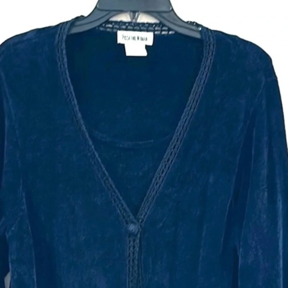 Vintage PICCALINO WOMAN Velvety 1pc Knit Soft Cardigan Blue/Green Size 18 - Picture 4 of 7